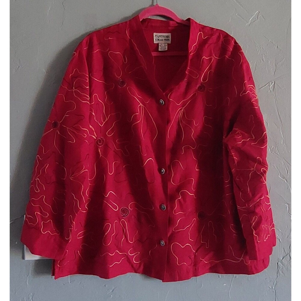 Vintage TANTRUMS COLLECTION,Tops Jacket, Blouse Women's 1X, Red,silk, Polyester